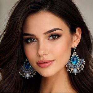Boho Blue Statement Chandelier Earrings – Turquoise & Sapphire Tones